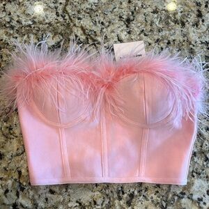 Superdown Ramona Bustier feathered top in Blush sz. Small, new with tags